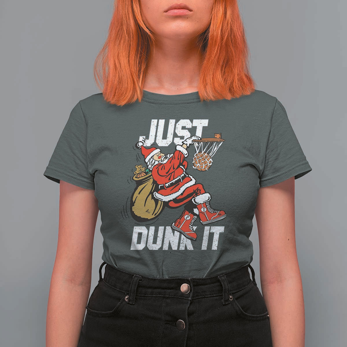 Funny Christmas Basketball T Shirt For Women Just Dunk It Xmas Santa Sport - Wonder Print Shop