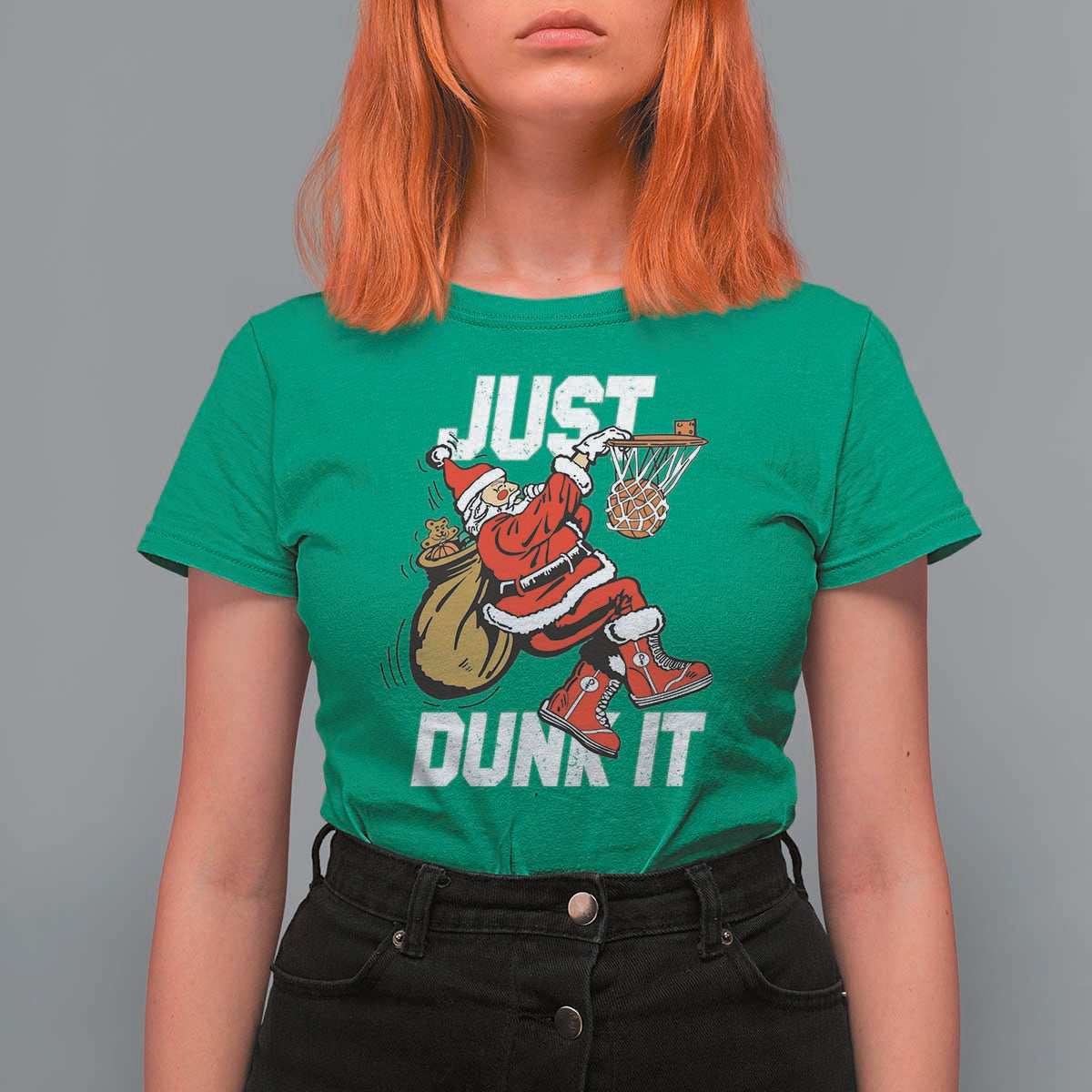 Funny Christmas Basketball T Shirt For Women Just Dunk It Xmas Santa Sport - Wonder Print Shop