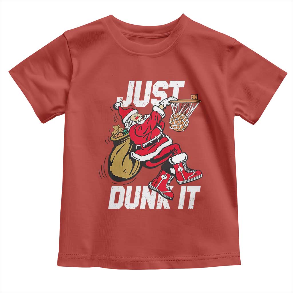 Funny Christmas Basketball Toddler T Shirt Just Dunk It Xmas Santa Sport - Wonder Print Shop