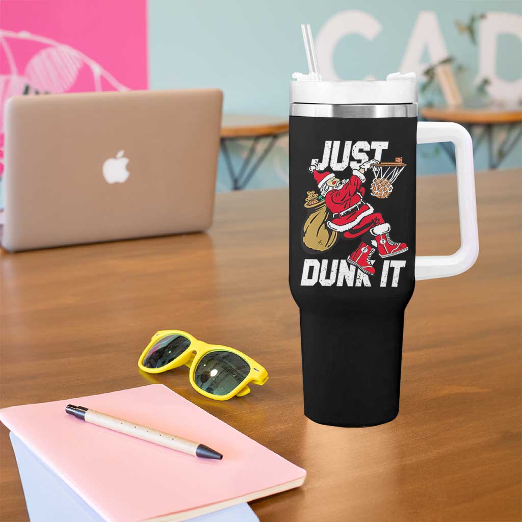 Funny Christmas Basketball Tumbler With Handle Just Dunk It Xmas Santa Sport - Wonder Print Shop