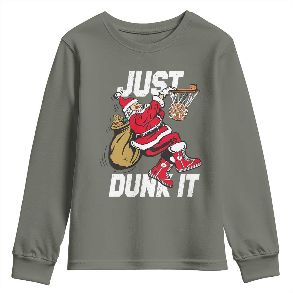 Funny Christmas Basketball Youth Sweatshirt Just Dunk It Xmas Santa Sport - Wonder Print Shop
