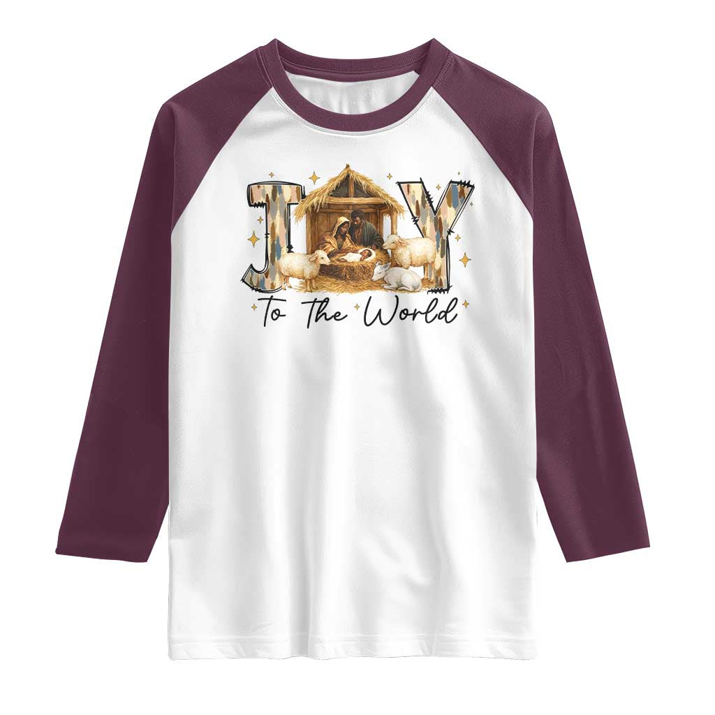 African American Christmas Nativity Scene Raglan Shirt Joy To The World Afro Black Jesus - Wonder Print Shop