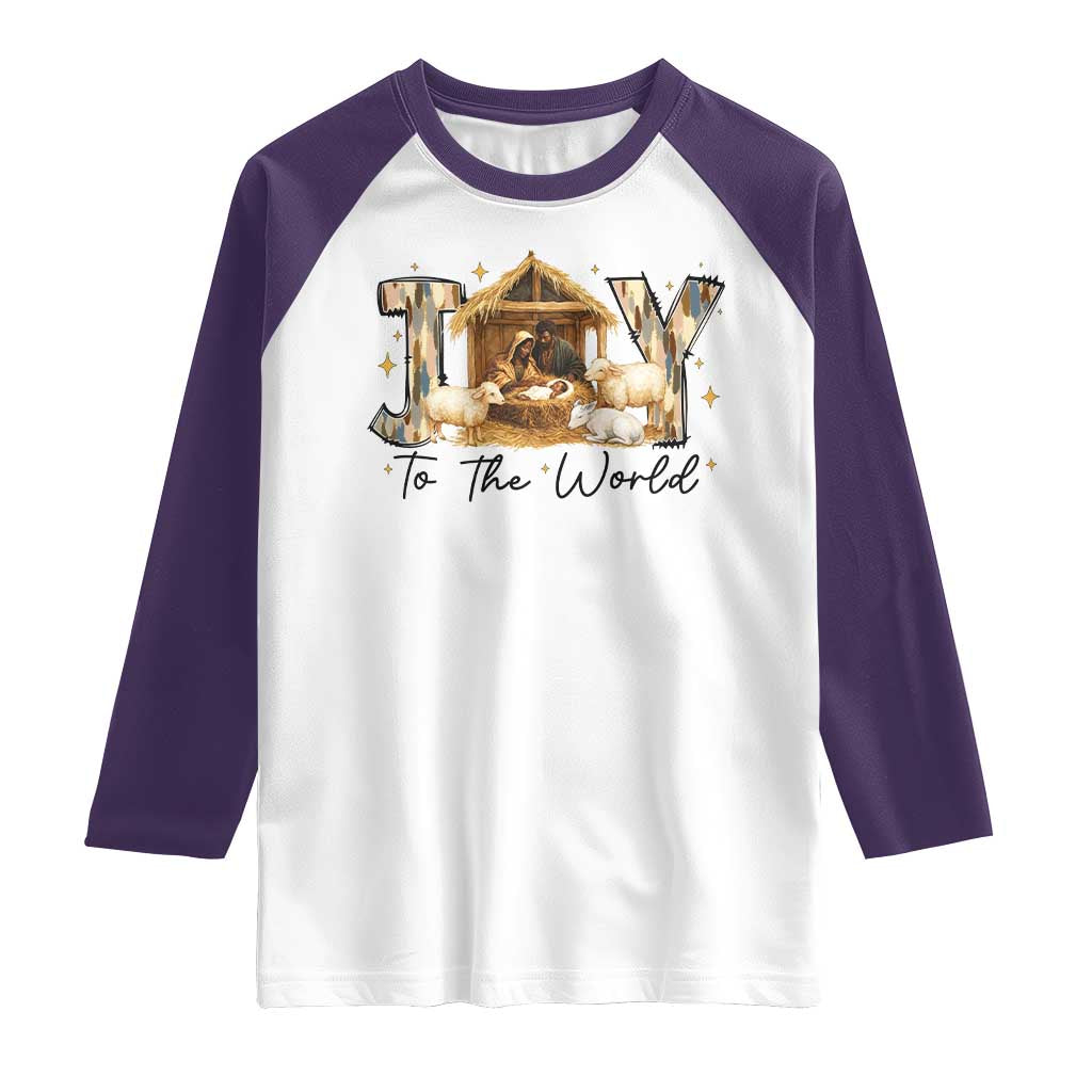 African American Christmas Nativity Scene Raglan Shirt Joy To The World Afro Black Jesus - Wonder Print Shop