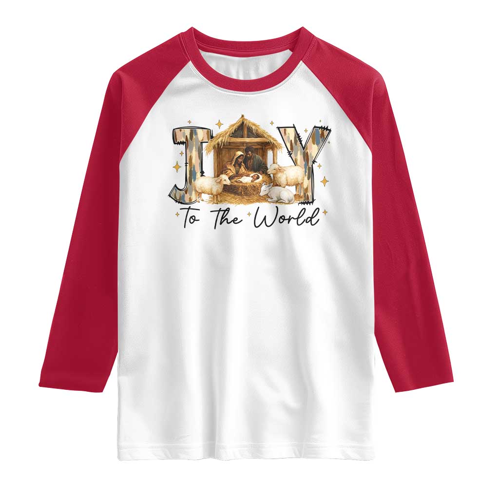 African American Christmas Nativity Scene Raglan Shirt Joy To The World Afro Black Jesus - Wonder Print Shop