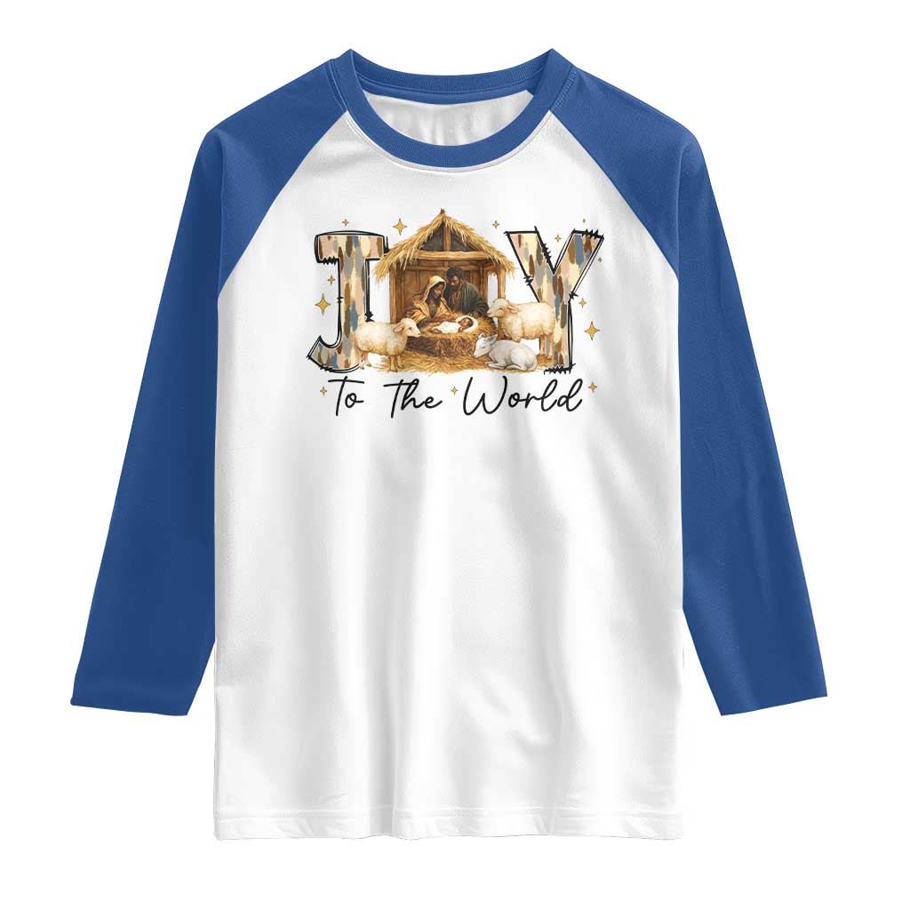 African American Christmas Nativity Scene Raglan Shirt Joy To The World Afro Black Jesus - Wonder Print Shop