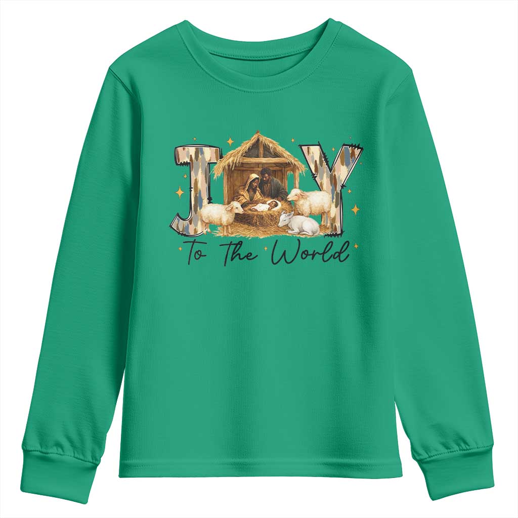 African American Christmas Nativity Scene Youth Sweatshirt Joy To The World Afro Black Jesus - Wonder Print Shop