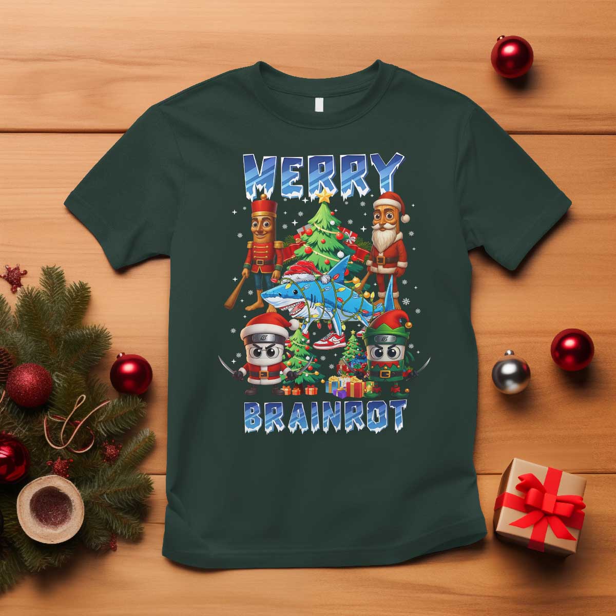 Funny Italian Brainrot Meme Christmas T Shirt Merry Brainrot Xmas Gen Alpha - Wonder Print Shop