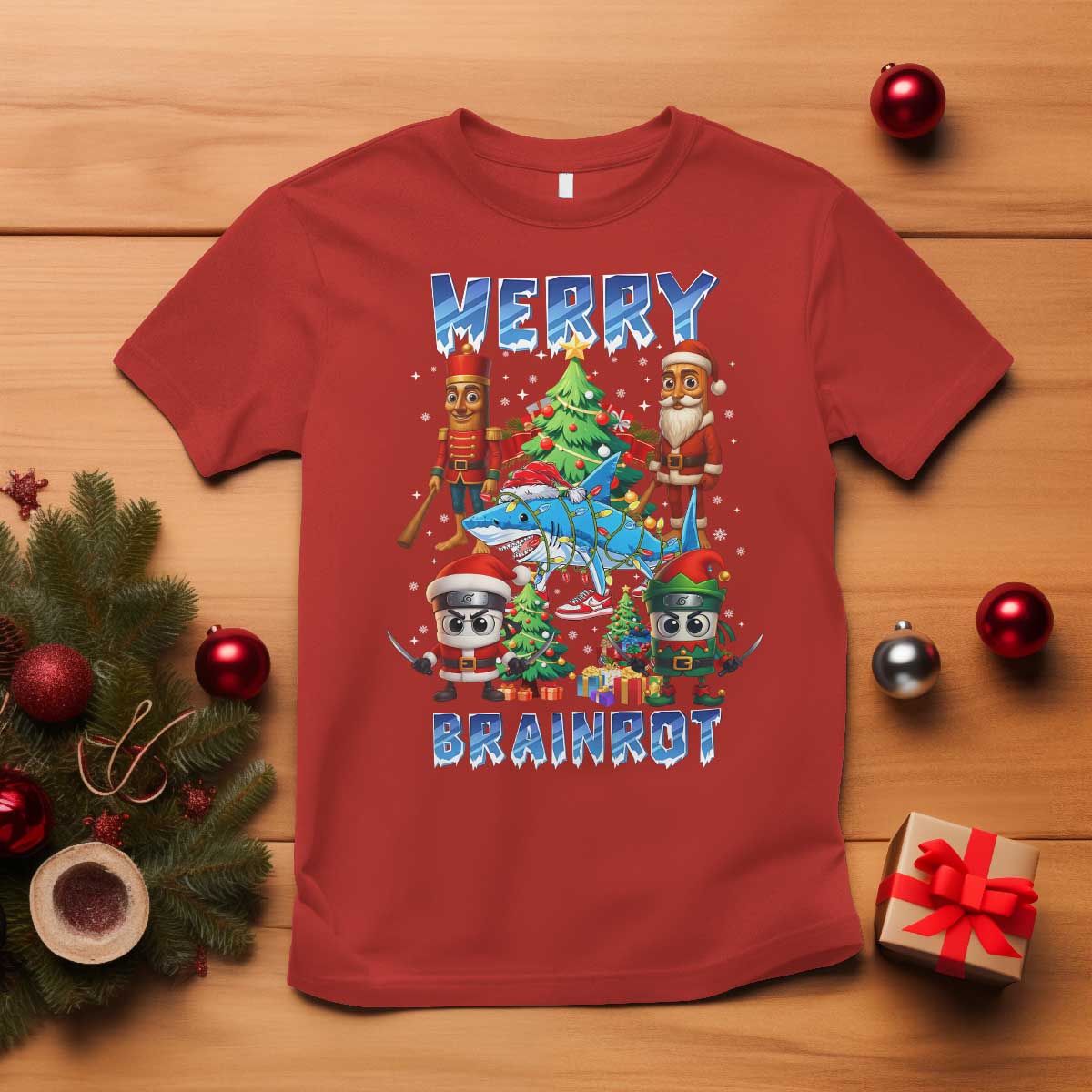 Funny Italian Brainrot Meme Christmas T Shirt Merry Brainrot Xmas Gen Alpha - Wonder Print Shop