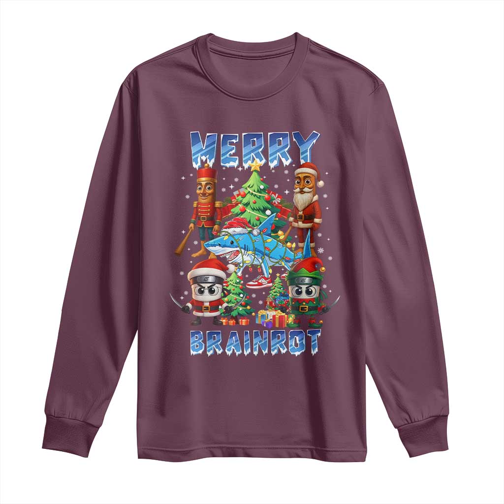 Funny Italian Brainrot Meme Christmas Long Sleeve Shirt Merry Brainrot Xmas Gen Alpha - Wonder Print Shop