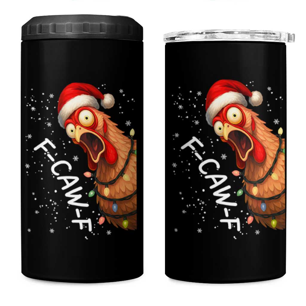 Funny F Caw F Chicken Christmas 4 in 1 Can Cooler Tumbler Xmas Rooster Meme Santa Hat - Wonder Print Shop