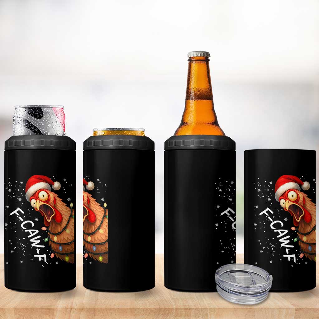 Funny F Caw F Chicken Christmas 4 in 1 Can Cooler Tumbler Xmas Rooster Meme Santa Hat - Wonder Print Shop