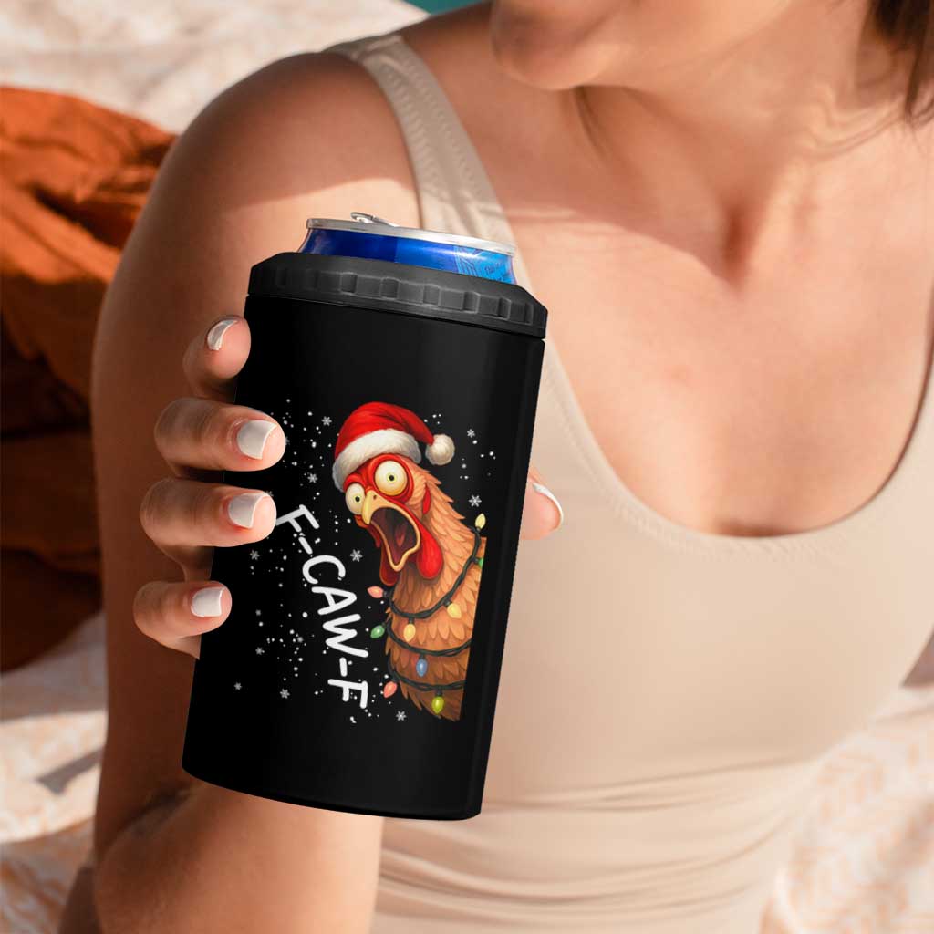 Funny F Caw F Chicken Christmas 4 in 1 Can Cooler Tumbler Xmas Rooster Meme Santa Hat - Wonder Print Shop