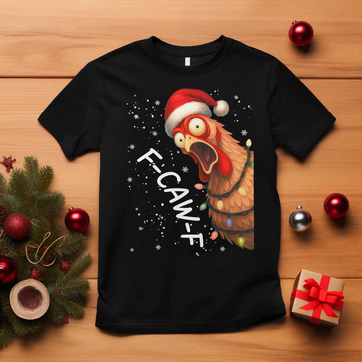 Funny F Caw F Chicken Christmas T Shirt Xmas Rooster Meme Santa Hat - Wonder Print Shop