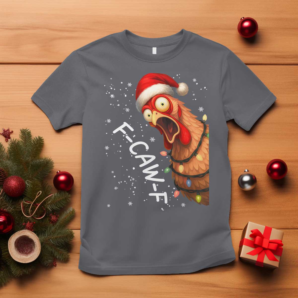 Funny F Caw F Chicken Christmas T Shirt Xmas Rooster Meme Santa Hat - Wonder Print Shop