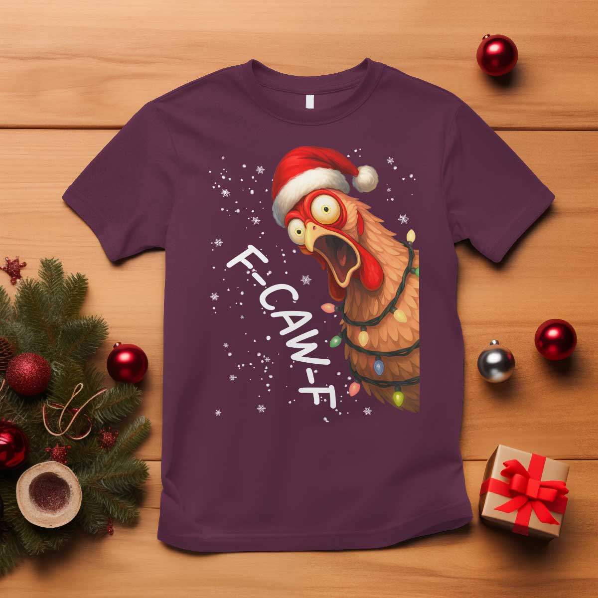 Funny F Caw F Chicken Christmas T Shirt Xmas Rooster Meme Santa Hat - Wonder Print Shop
