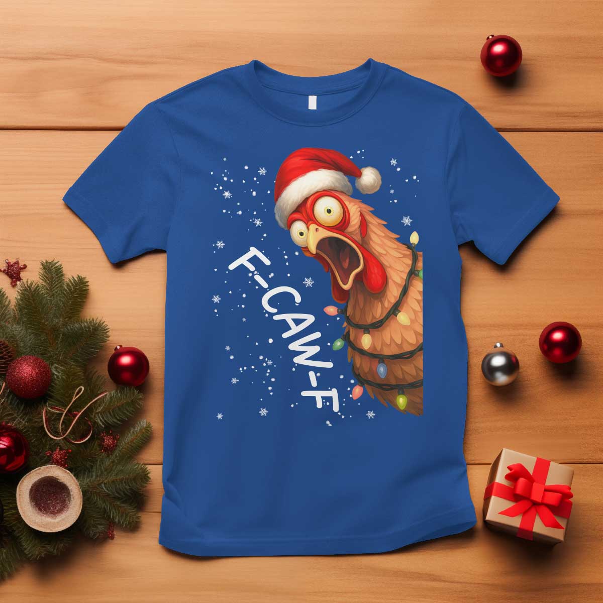 Funny F Caw F Chicken Christmas T Shirt Xmas Rooster Meme Santa Hat - Wonder Print Shop