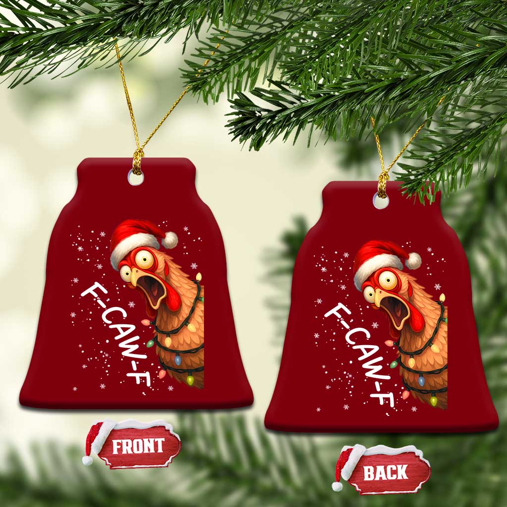 Funny F Caw F Chicken Christmas Ceramic Ornament Xmas Rooster Meme Santa Hat - Wonder Print Shop