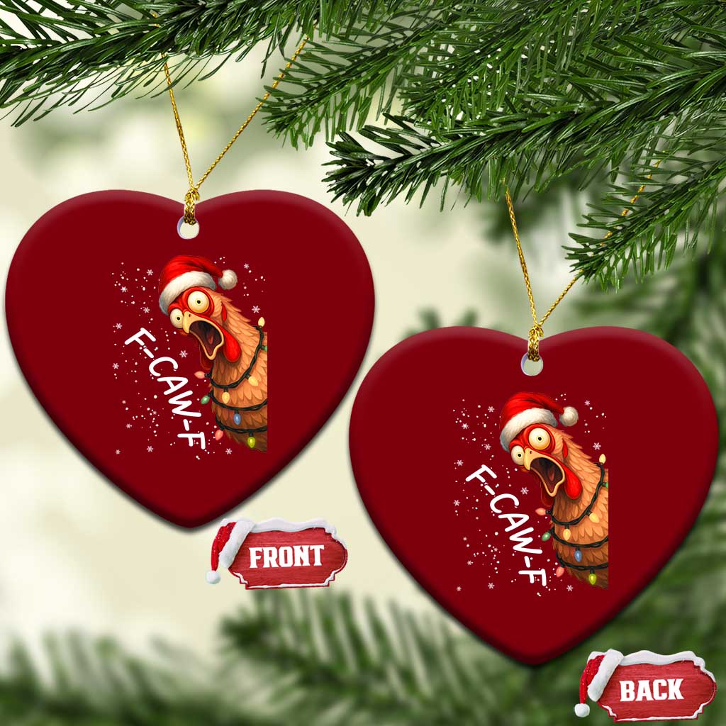 Funny F Caw F Chicken Christmas Ceramic Ornament Xmas Rooster Meme Santa Hat - Wonder Print Shop