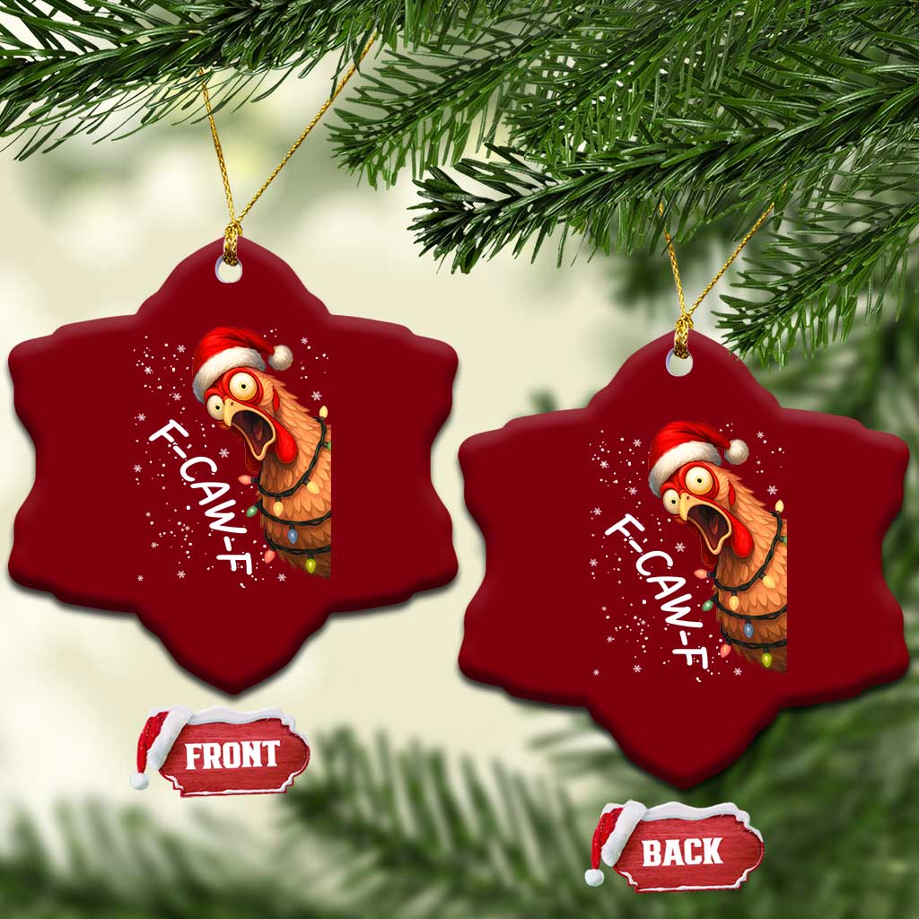 Funny F Caw F Chicken Christmas Ceramic Ornament Xmas Rooster Meme Santa Hat - Wonder Print Shop