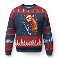 Funny F Caw F Chicken Xmas Ugly Christmas Sweater Xmas Rooster Meme Santa Hat - Wonder Print Shop