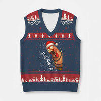 Funny F Caw F Chicken Xmas V-Neck Knit Sweater Vest Xmas Rooster Meme Santa Hat - Wonder Print Shop