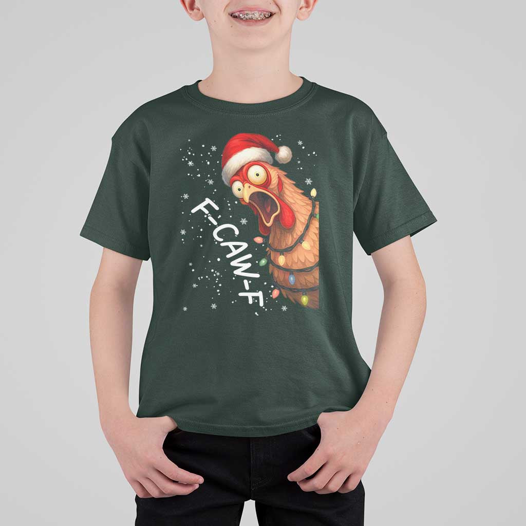 Funny F Caw F Chicken Christmas T Shirt For Kid Xmas Rooster Meme Santa Hat - Wonder Print Shop