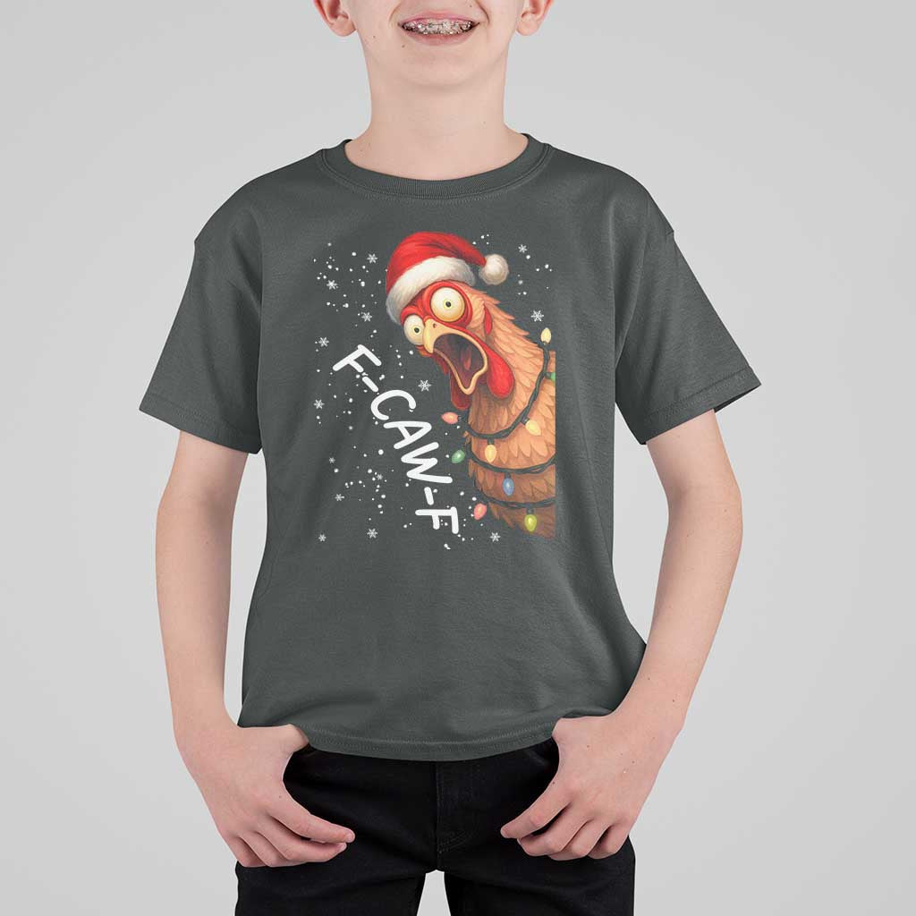 Funny F Caw F Chicken Christmas T Shirt For Kid Xmas Rooster Meme Santa Hat - Wonder Print Shop