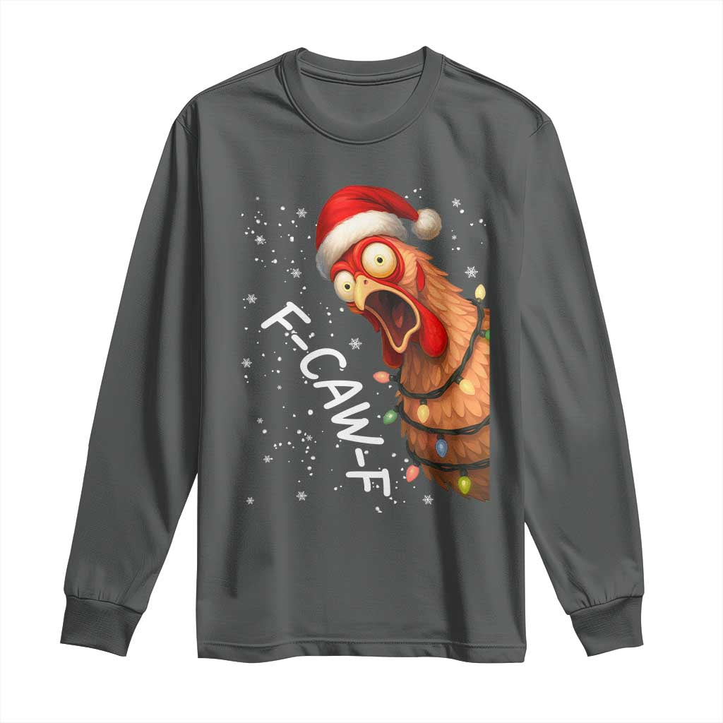 Funny F Caw F Chicken Christmas Long Sleeve Shirt Xmas Rooster Meme Santa Hat - Wonder Print Shop