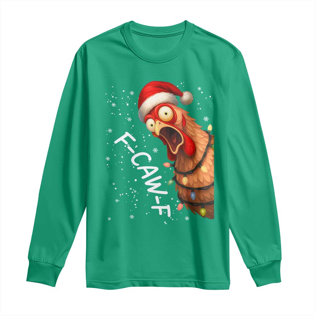 Funny F Caw F Chicken Christmas Long Sleeve Shirt Xmas Rooster Meme Santa Hat - Wonder Print Shop