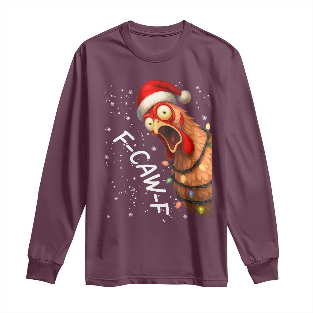 Funny F Caw F Chicken Christmas Long Sleeve Shirt Xmas Rooster Meme Santa Hat - Wonder Print Shop