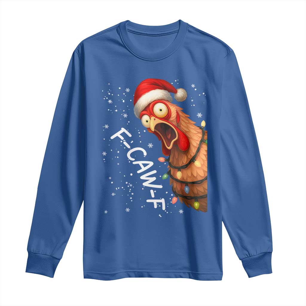 Funny F Caw F Chicken Christmas Long Sleeve Shirt Xmas Rooster Meme Santa Hat - Wonder Print Shop