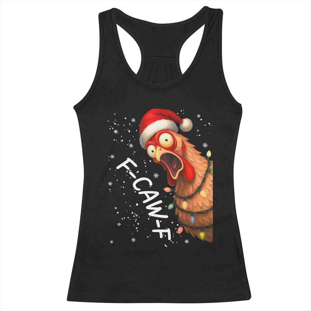 Funny F Caw F Chicken Christmas Racerback Tank Top Xmas Rooster Meme Santa Hat - Wonder Print Shop