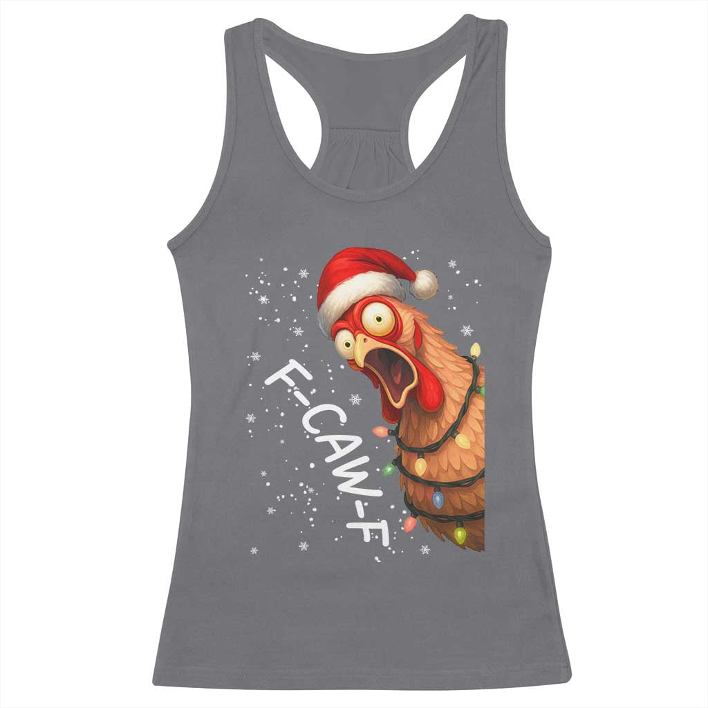 Funny F Caw F Chicken Christmas Racerback Tank Top Xmas Rooster Meme Santa Hat - Wonder Print Shop