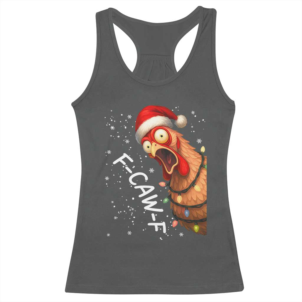Funny F Caw F Chicken Christmas Racerback Tank Top Xmas Rooster Meme Santa Hat - Wonder Print Shop