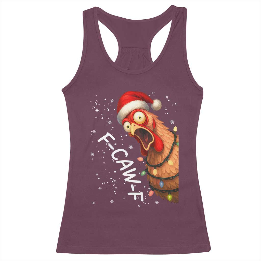Funny F Caw F Chicken Christmas Racerback Tank Top Xmas Rooster Meme Santa Hat - Wonder Print Shop