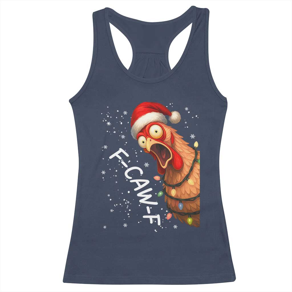 Funny F Caw F Chicken Christmas Racerback Tank Top Xmas Rooster Meme Santa Hat - Wonder Print Shop