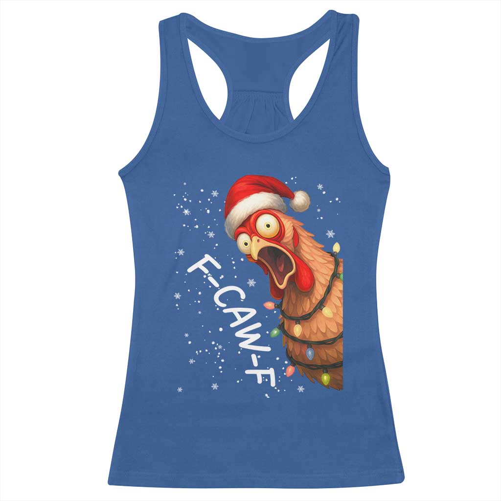 Funny F Caw F Chicken Christmas Racerback Tank Top Xmas Rooster Meme Santa Hat - Wonder Print Shop
