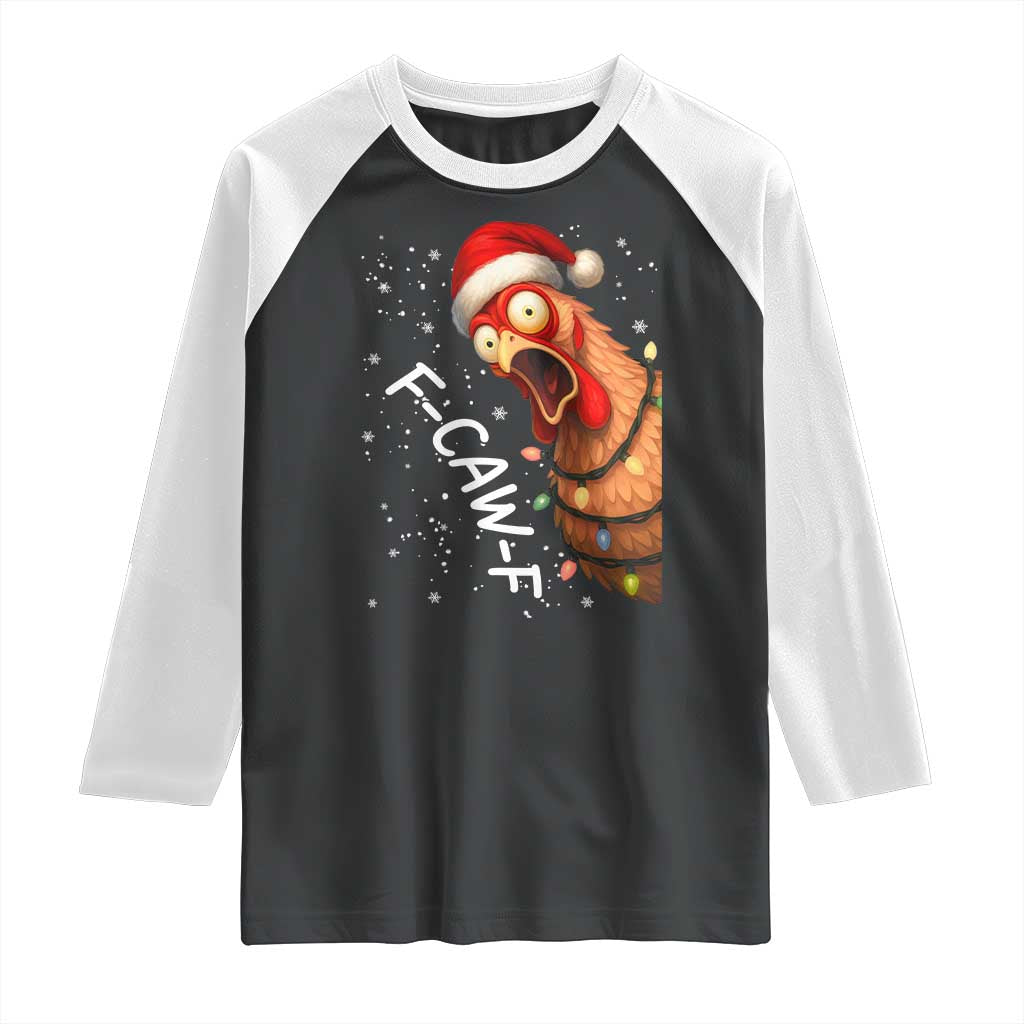 Funny F Caw F Chicken Christmas Raglan Shirt Xmas Rooster Meme Santa Hat - Wonder Print Shop