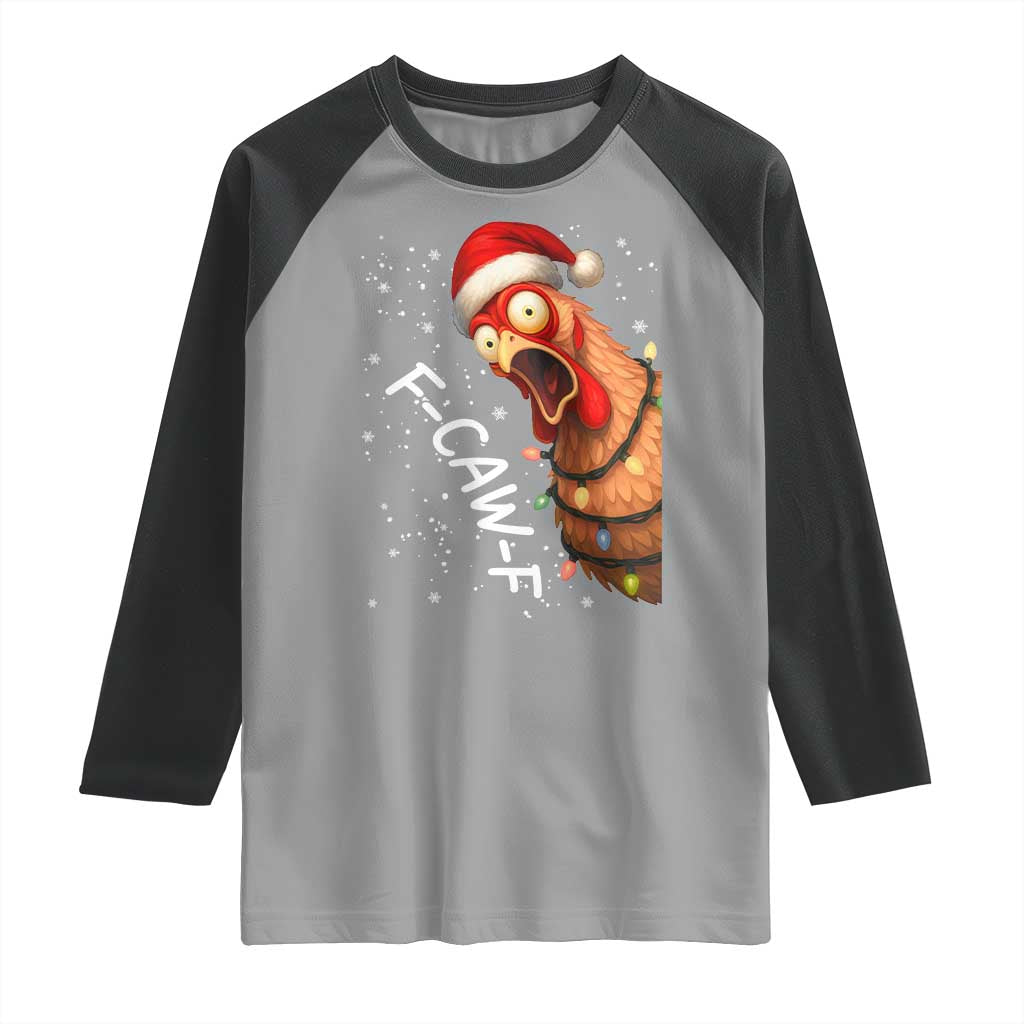 Funny F Caw F Chicken Christmas Raglan Shirt Xmas Rooster Meme Santa Hat - Wonder Print Shop