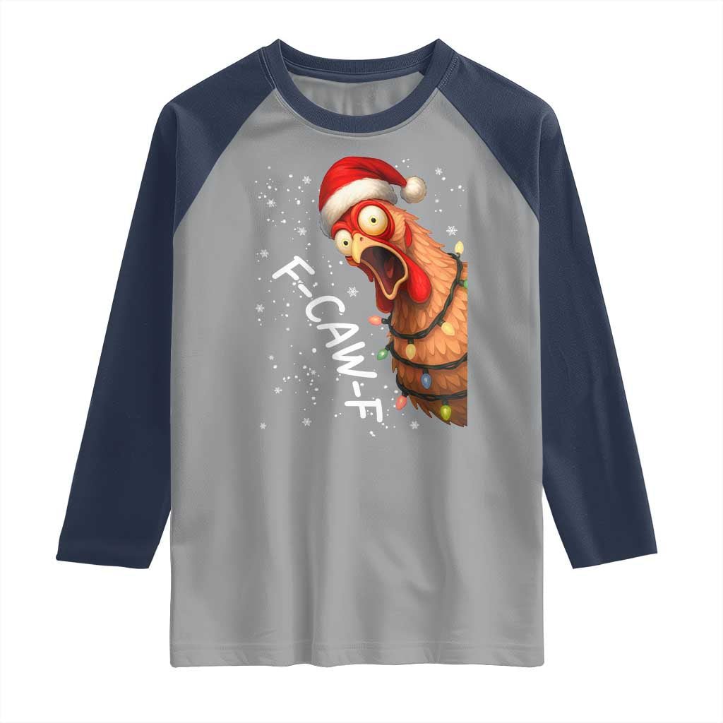 Funny F Caw F Chicken Christmas Raglan Shirt Xmas Rooster Meme Santa Hat - Wonder Print Shop
