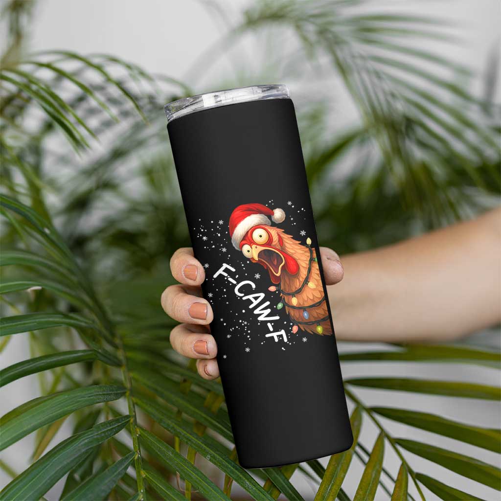 Funny F Caw F Chicken Christmas Skinny Tumbler Xmas Rooster Meme Santa Hat - Wonder Print Shop