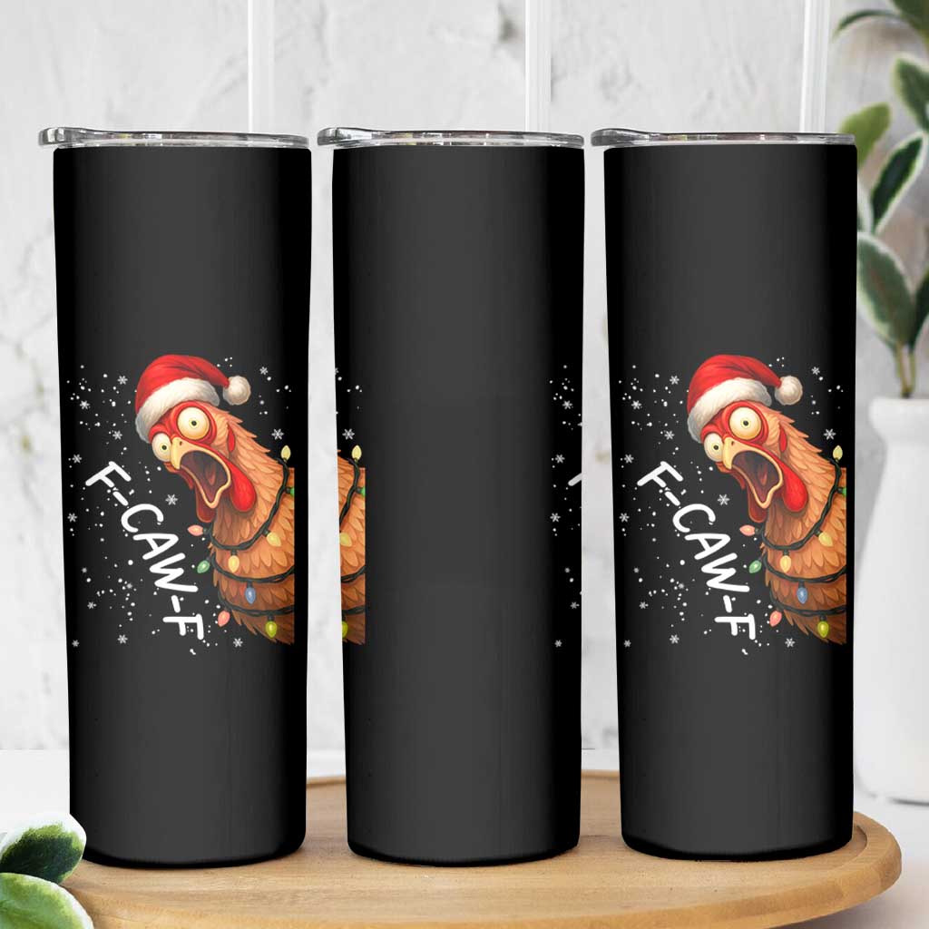 Funny F Caw F Chicken Christmas Skinny Tumbler Xmas Rooster Meme Santa Hat - Wonder Print Shop