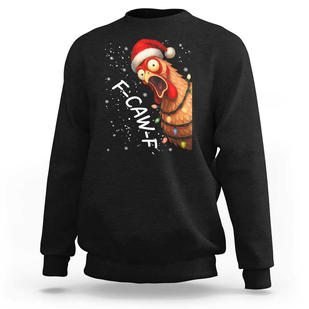 Funny F Caw F Chicken Christmas Sweatshirt Xmas Rooster Meme Santa Hat - Wonder Print Shop