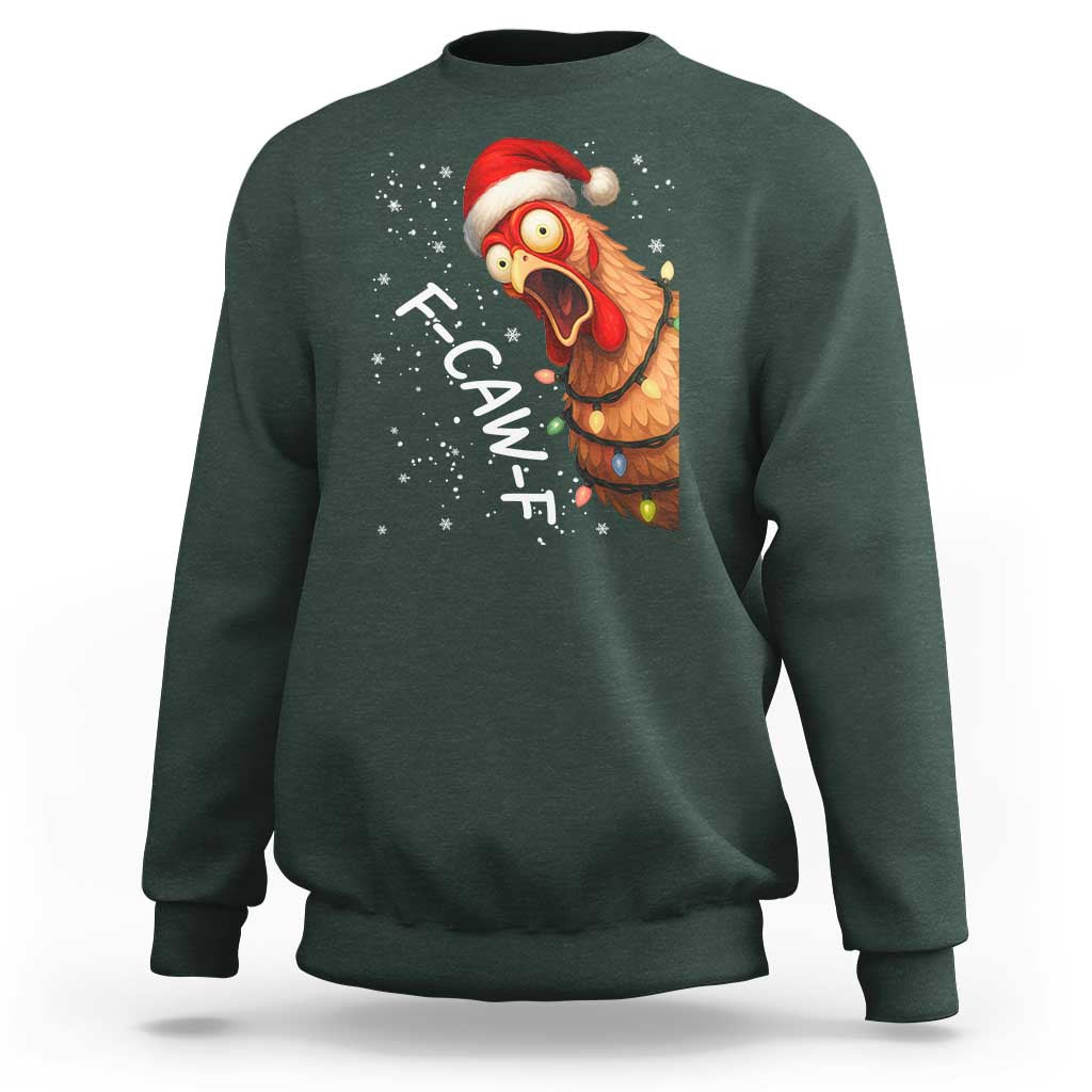 Funny F Caw F Chicken Christmas Sweatshirt Xmas Rooster Meme Santa Hat - Wonder Print Shop