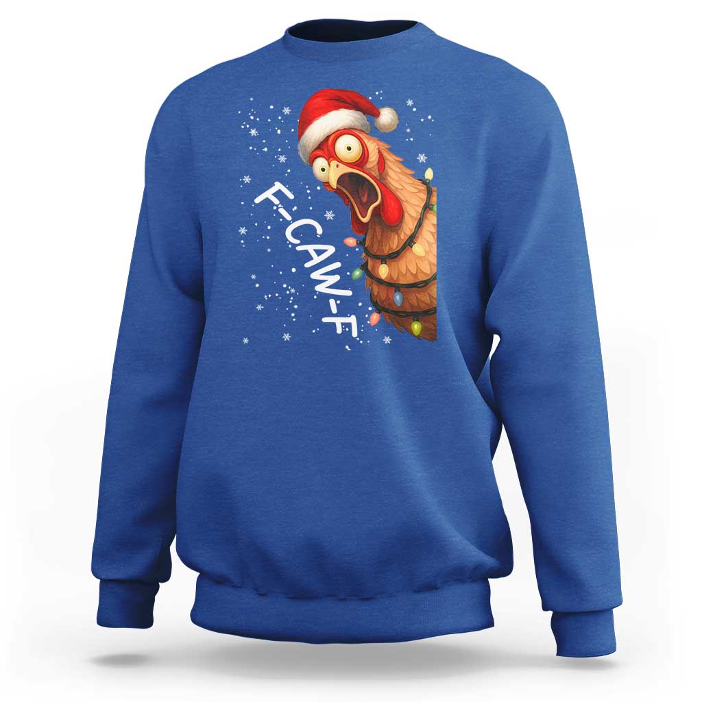 Funny F Caw F Chicken Christmas Sweatshirt Xmas Rooster Meme Santa Hat - Wonder Print Shop