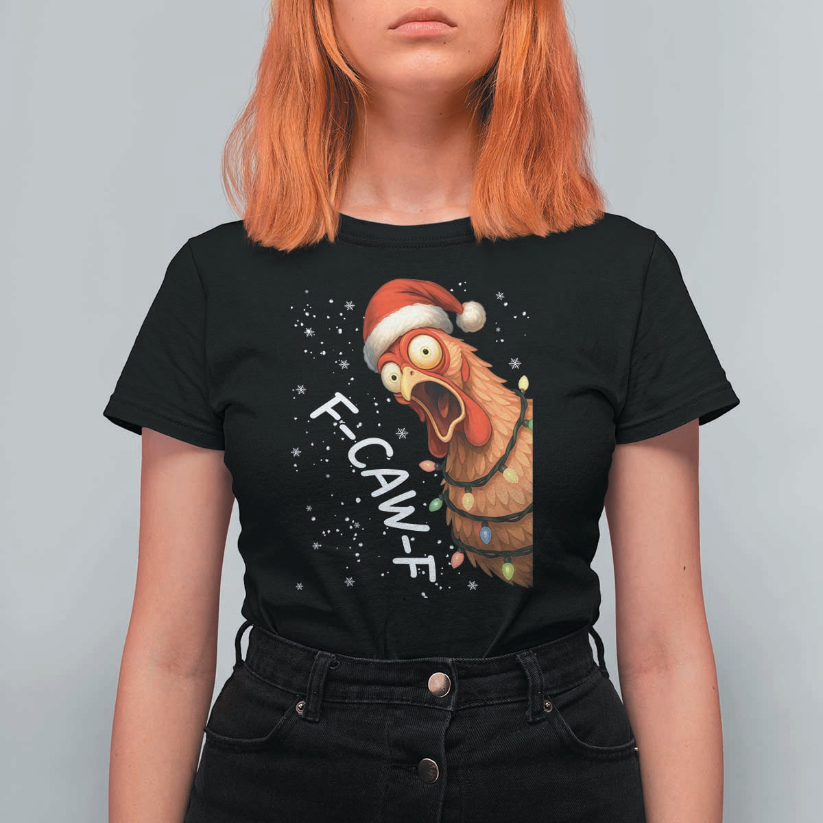Funny F Caw F Chicken Christmas T Shirt For Women Xmas Rooster Meme Santa Hat - Wonder Print Shop