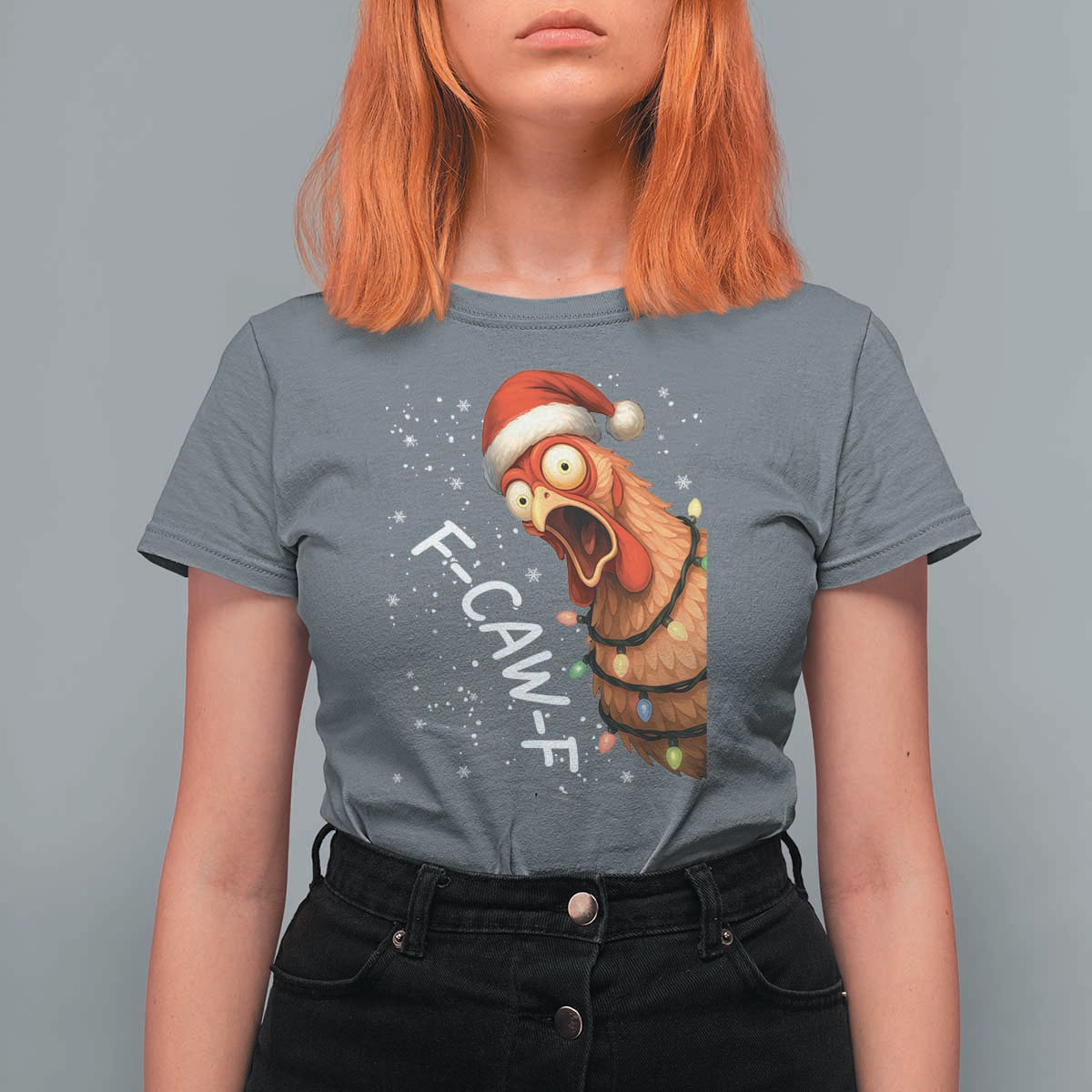Funny F Caw F Chicken Christmas T Shirt For Women Xmas Rooster Meme Santa Hat - Wonder Print Shop
