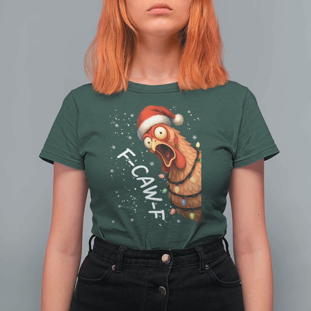 Funny F Caw F Chicken Christmas T Shirt For Women Xmas Rooster Meme Santa Hat - Wonder Print Shop