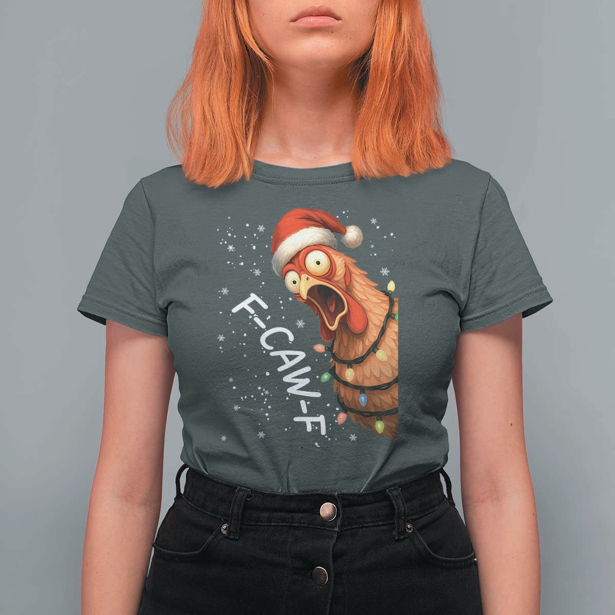 Funny F Caw F Chicken Christmas T Shirt For Women Xmas Rooster Meme Santa Hat - Wonder Print Shop