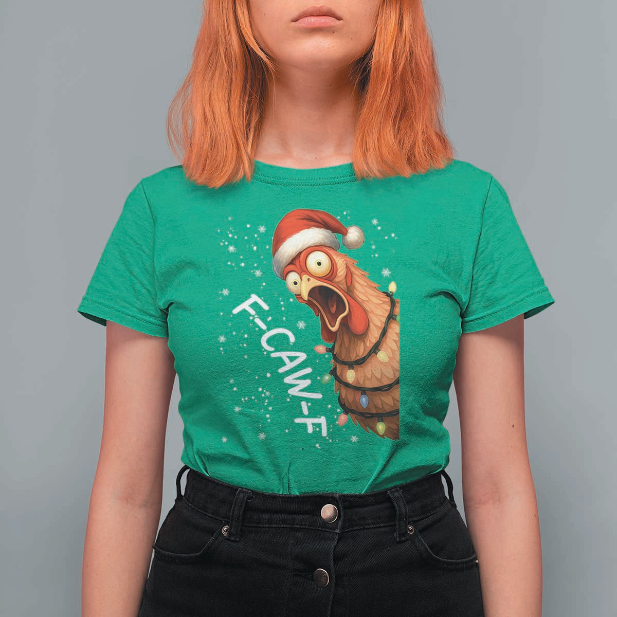 Funny F Caw F Chicken Christmas T Shirt For Women Xmas Rooster Meme Santa Hat - Wonder Print Shop